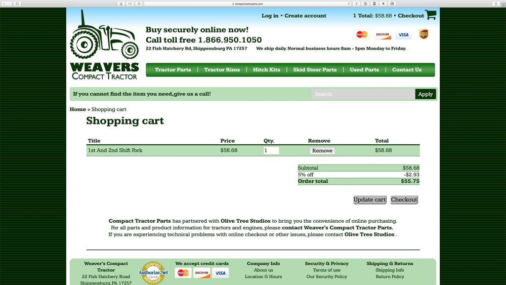 Compact Tractor Parts - shopping cart page - desktop 