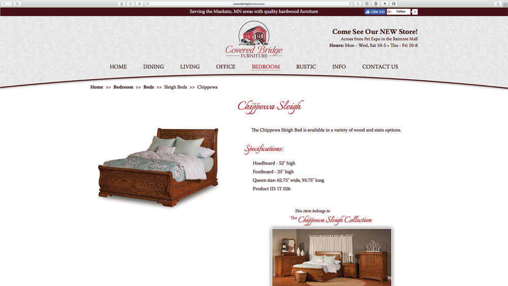 Covered Bridge Furniture - end bed page - desktop