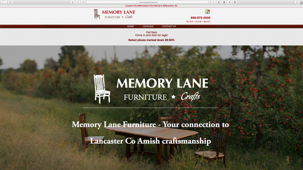 Memory Lane Furniture home page on desktop